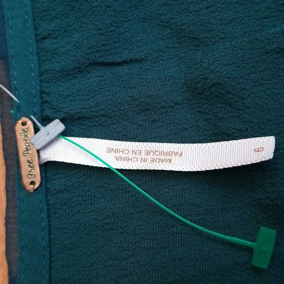 Free People Jade Green Crepe Shift Mini Dress with Ruffles and Side Pockets Sz 6 - Picture 8 of 11